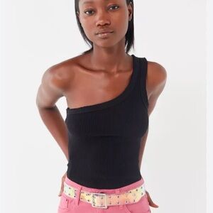 Urban Outfitters Black One-Shoulder Ribbed Tank Top, Size M